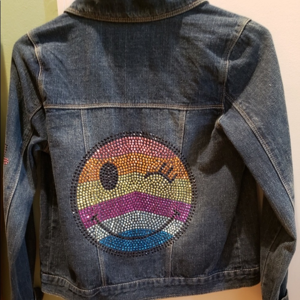 Girls Jean Jacket- Smiley Face (Love) - Size 8/10